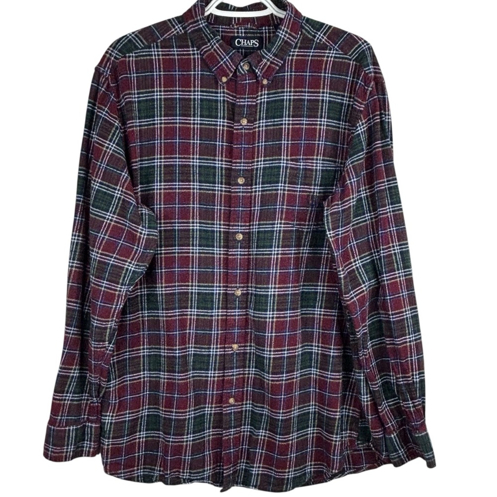 Chaps Red Green Blue Plaid Long Sleeve Button Down Flannel Shirt XL
